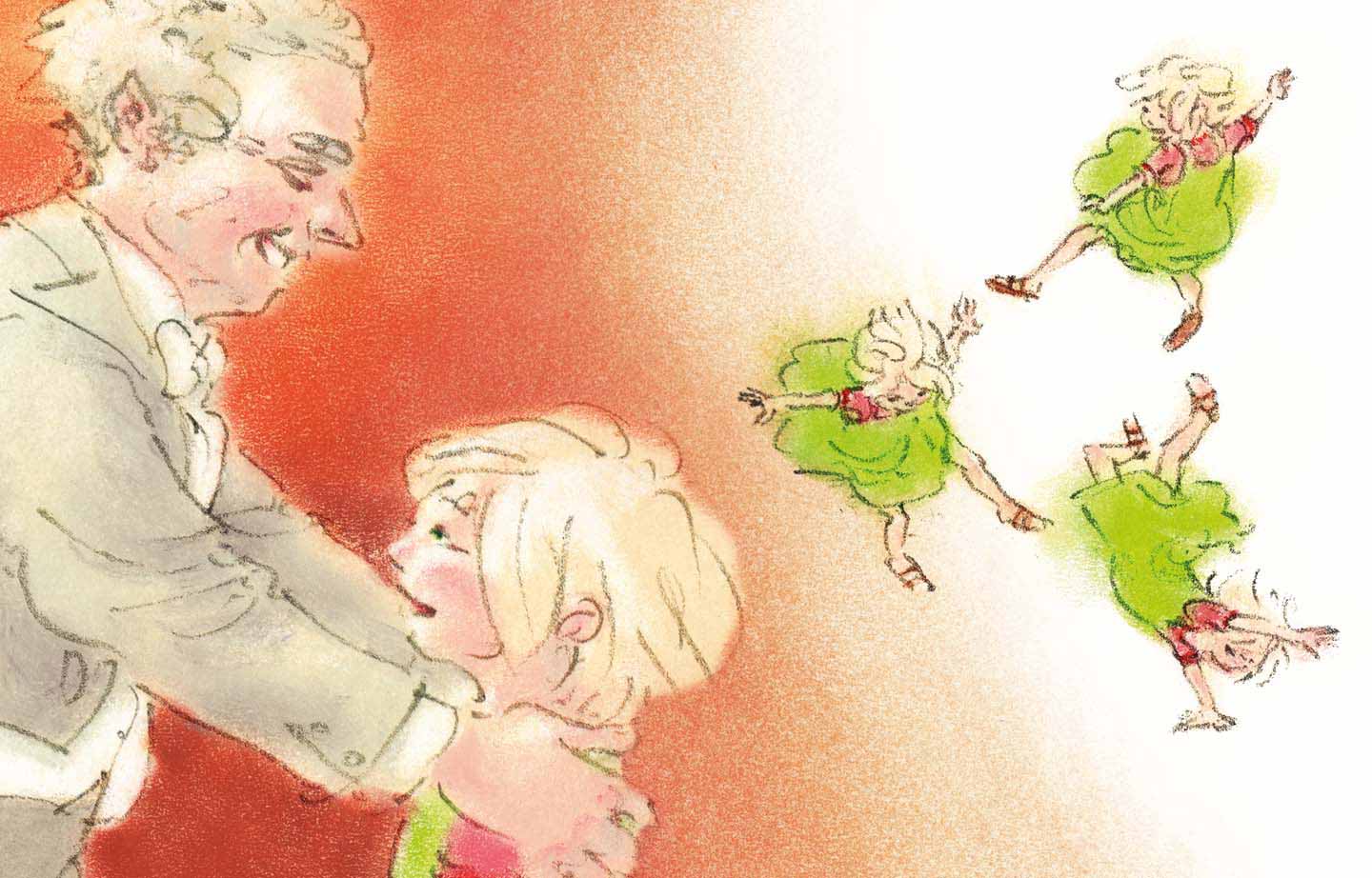picture book illustration old man and dancing girl