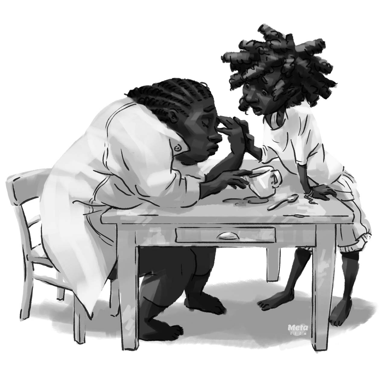 illustration of black girl and worried mom