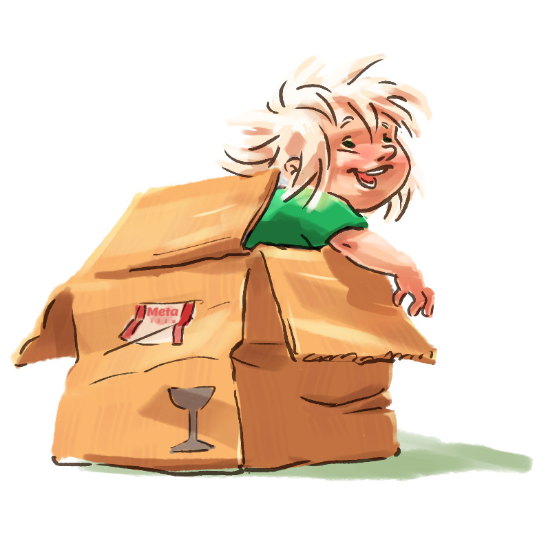 illustration of boy coming out of box