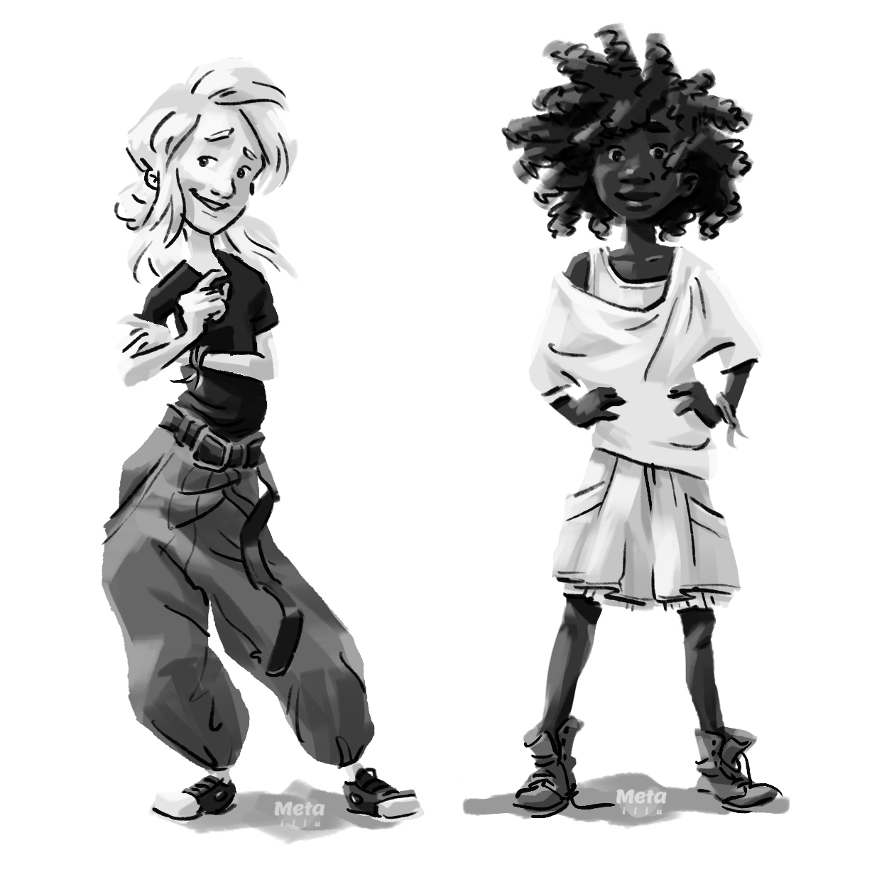 character design two girls standing